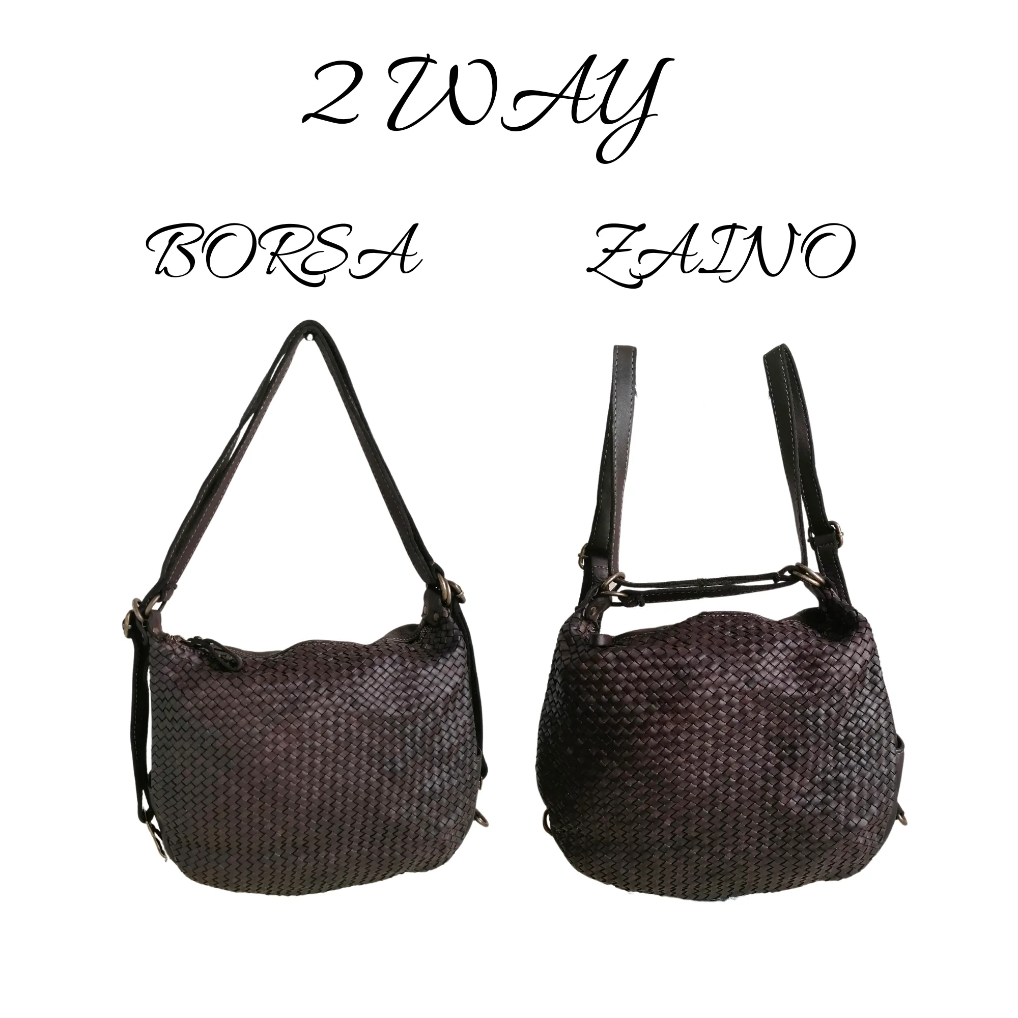 2way Zaino / Borsa in Vera Pelle Intrecciata Sauvage Vintage Made In Italy SS219