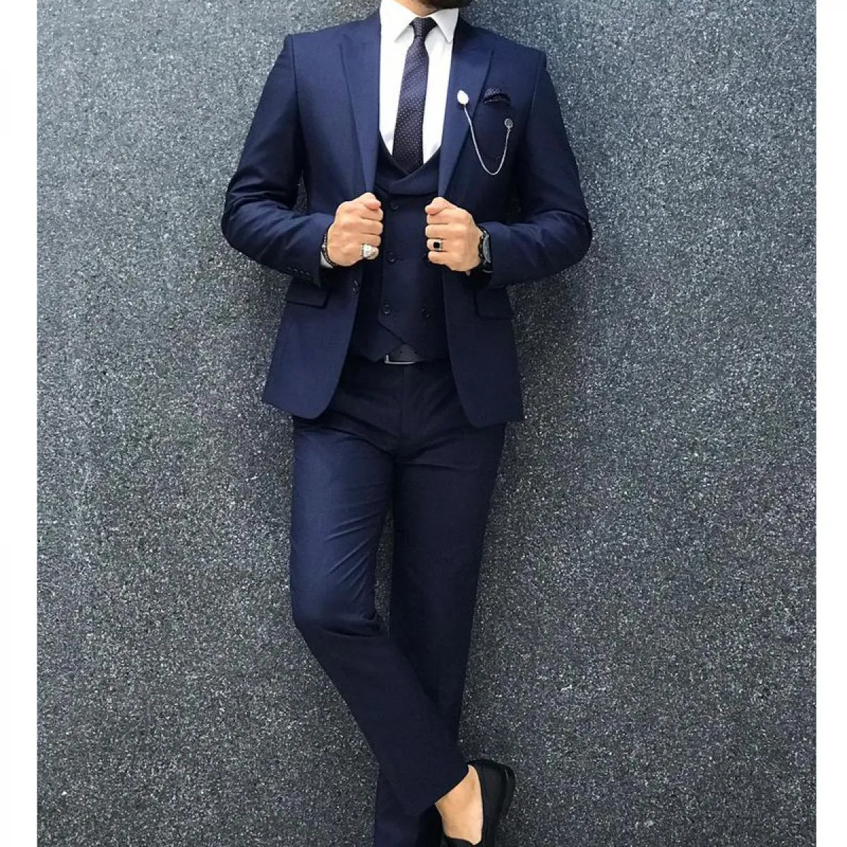 Abiti da uomo formali slim fit con gilet doppiopetto blu navy pantaloni da giacca moda maschile 3 pezzi smoking da sposa per