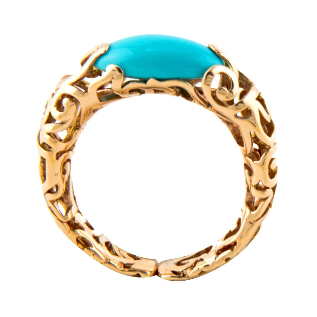 Anello a fascia in oro rosa e turchese, misura 13