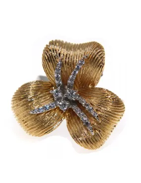 anello fiore argento 925 placcato oro giallo zirconi per donna
