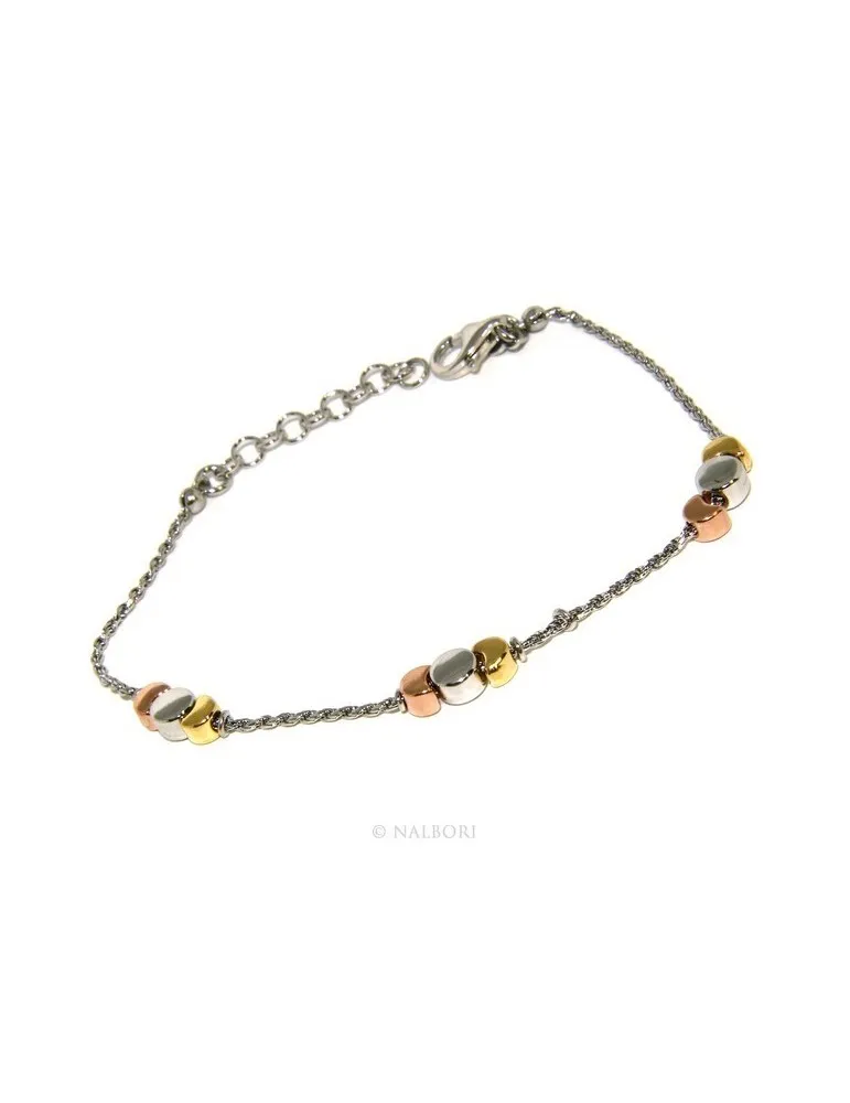 Argento 925 : Bracciale donna rope con disco e lune rodiati oro bianco rosa giallo 3 colori.