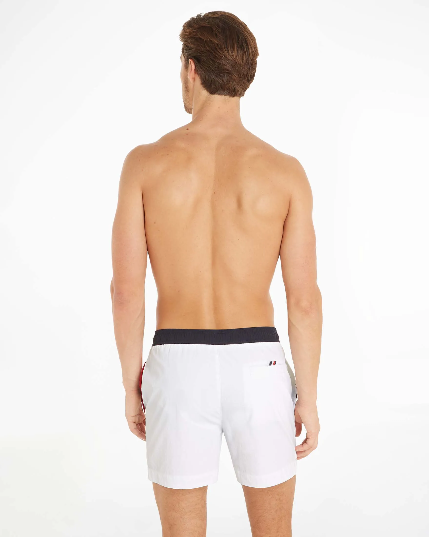Boxer mare bianco con fasce blu e maxi inserto bandiera bianca e rossa