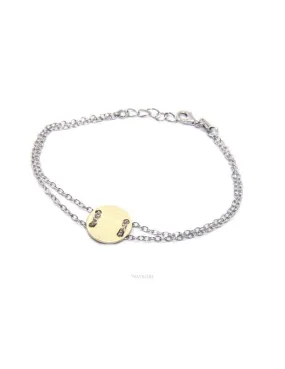 Bracciale uomo donna Argento 925 con bottone centrale bagno oro giallo satinato  17,00 - 20,00 cm