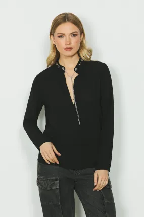 Camicia CRISTIANA manica lunga collo koreana con vele più catena con pendenti