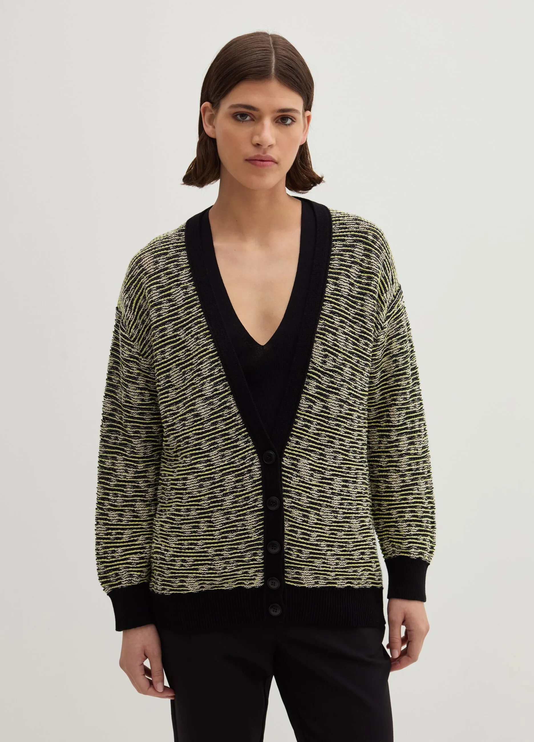 Cardigan jacquard con scollo a V