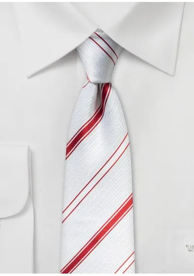 Cravatta a righe overlength bianco perla rosso