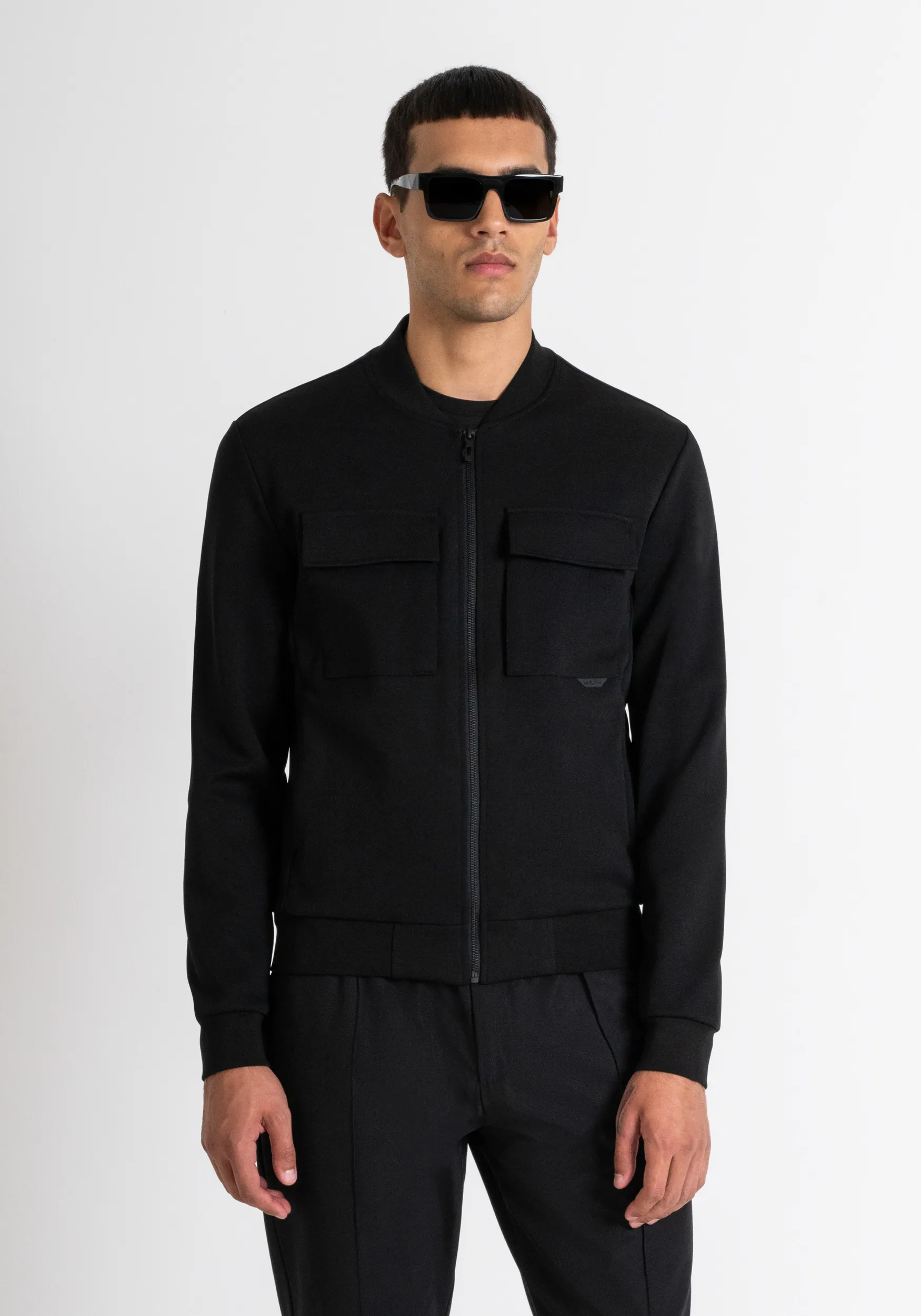FELPA SLIM FIT CON ZIP E TASCHE IN MISTO COTONE NERO