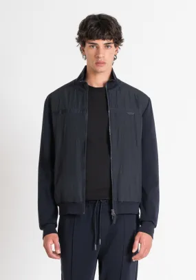 FELPA SLIM FIT IN MISTO COTONE BLU  E TESSUTO TECNICO A CONTRASTO