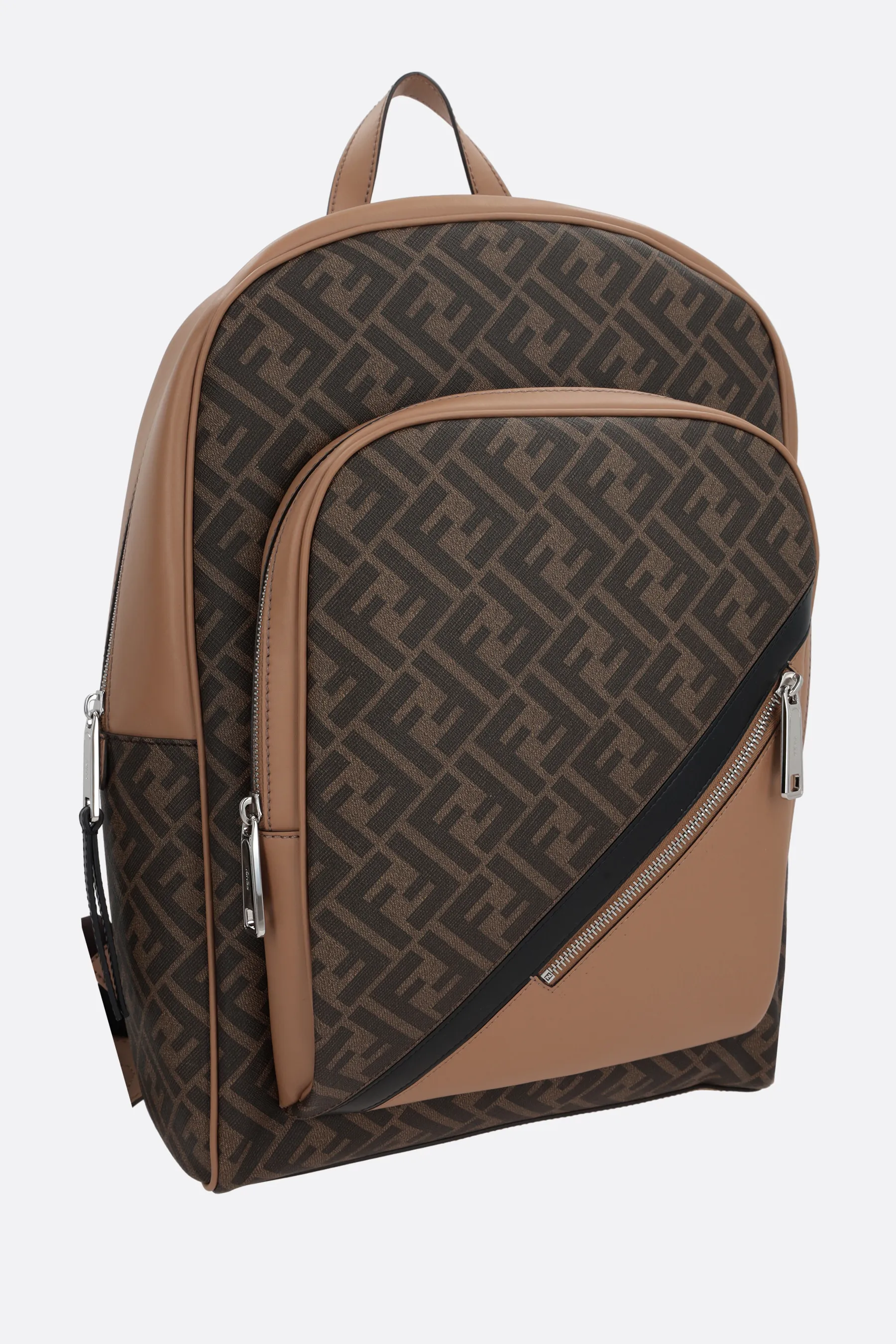 FENDI zaino in canvas resinato FF e pelle liscia