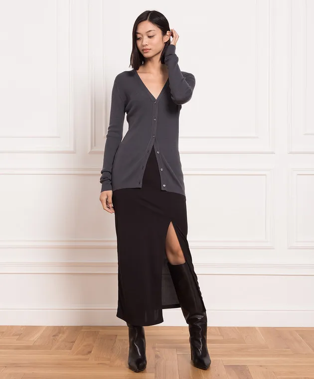 John Smedley Cardigan Lasca in lana a coste antracite LASCA