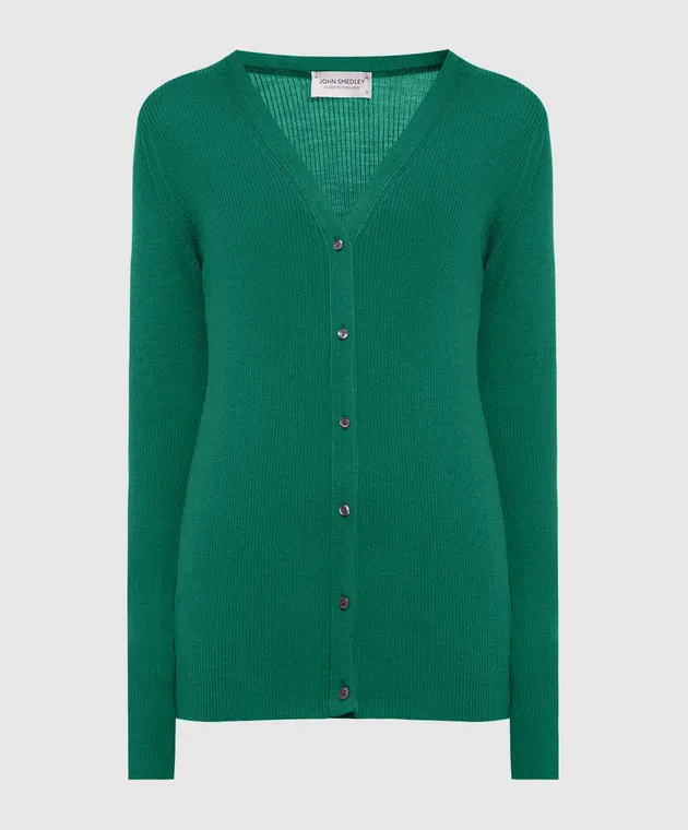 John Smedley Cardigan Lasca verde in lana a coste LASCA