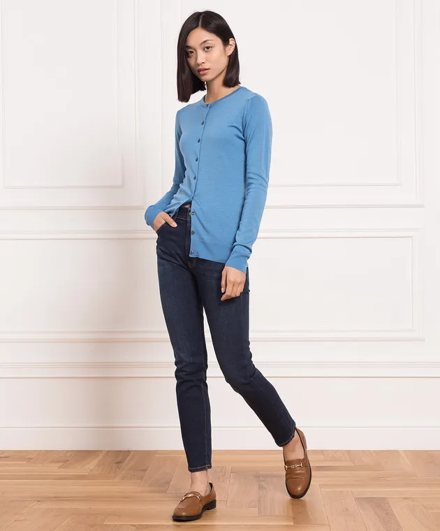 John Smedley Cardigan ranuncolo in lana blu BUTTERCUP