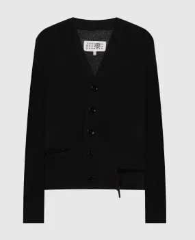 Maison Margiela MM6 Cardigan nero in lana con scolli arricciati S52HP0019M13044