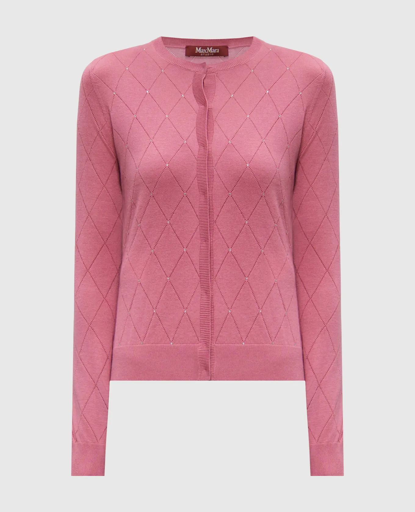 Max Mara Cardigan VANDEA in lana e seta rosa con cristalli VANDEA