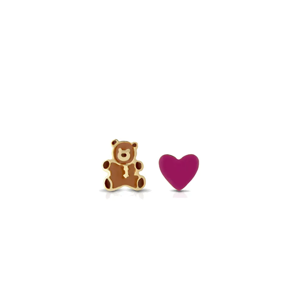 Orecchini Toys Orsetto e Cuore Prime Gioie Oro Giallo Le Bebè