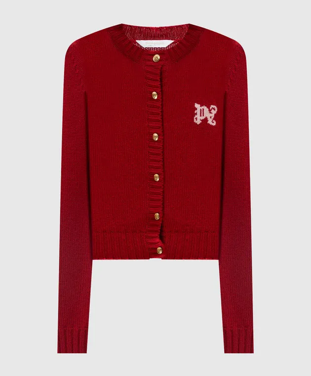 Palm Angels Cardigan rosso in lana e cashmere con monogramma logo PWHB020F24KNI001