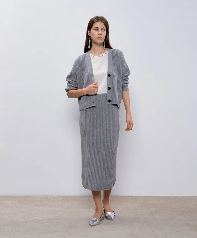 Peserico Cardigan grigio in lana, seta e cashmere S99594F0709095