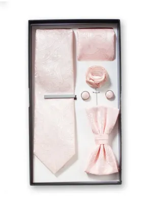 Scatola regalo con motivo Paisley rosa pallido con cravatta, papillon e accessori da uomo