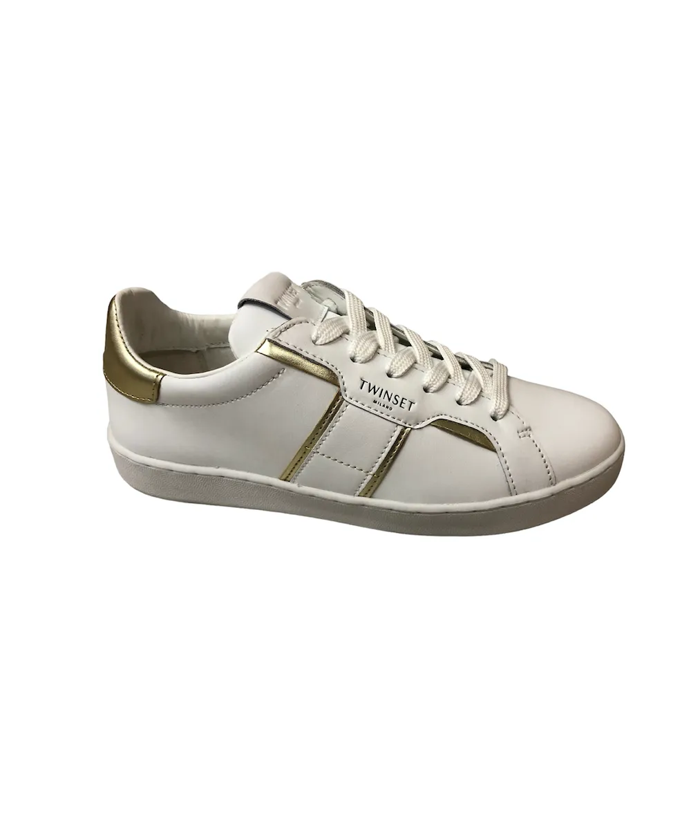 SNEAKER DONNA TWIN SET 241TCT090 PELLE  BIANCA  rif oro plantare esraibile