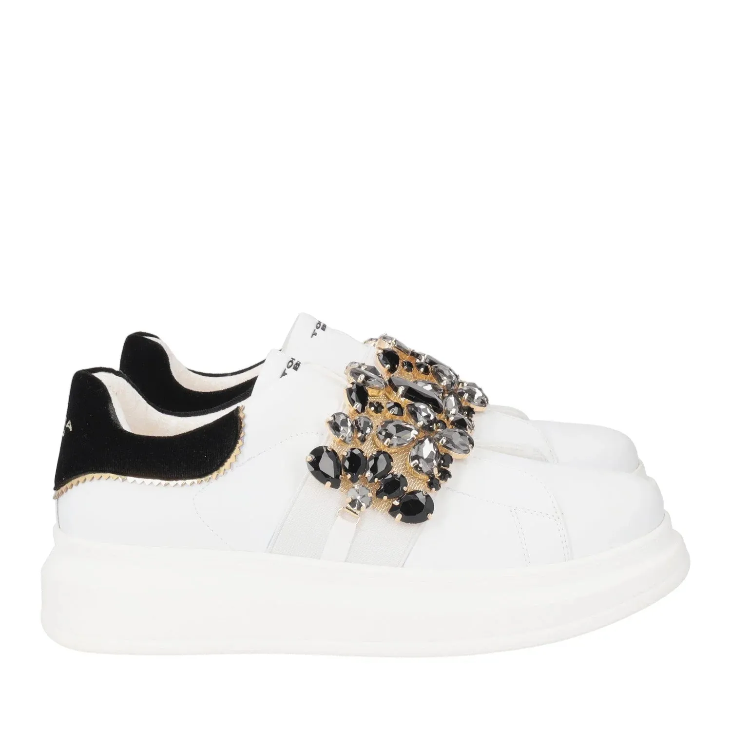 SNEAKER JULIETTE CON FASCIA IN STRASS COLORE BIANCO/NERO