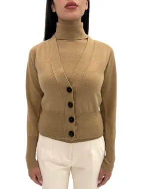 SOLOTRE   CARDIGAN CAMMELLO IN LANA