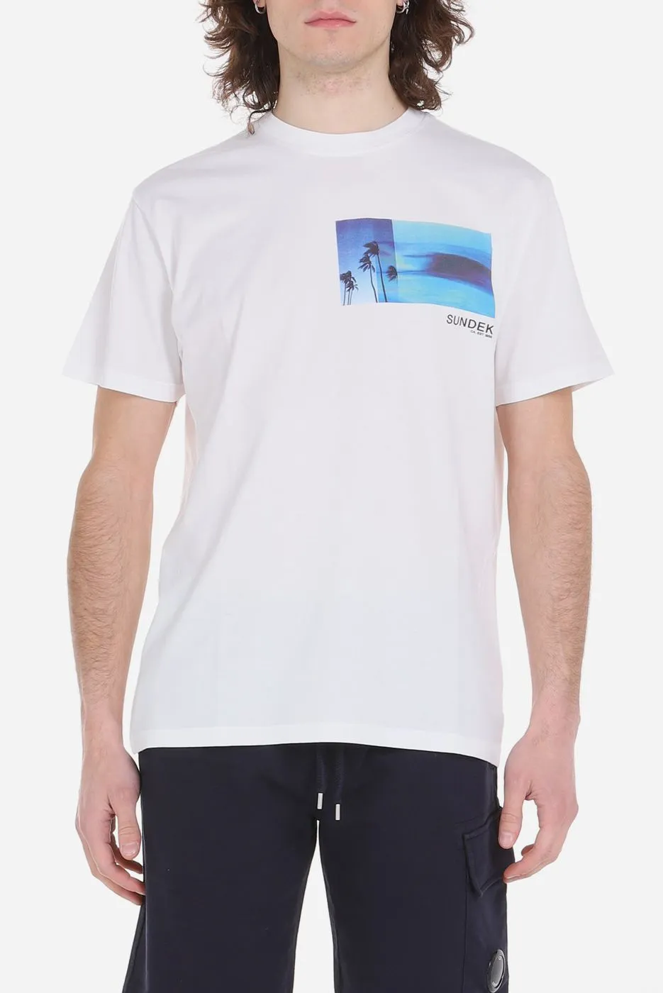 Sundek T-shirt Bianca con Stampa in Cotone