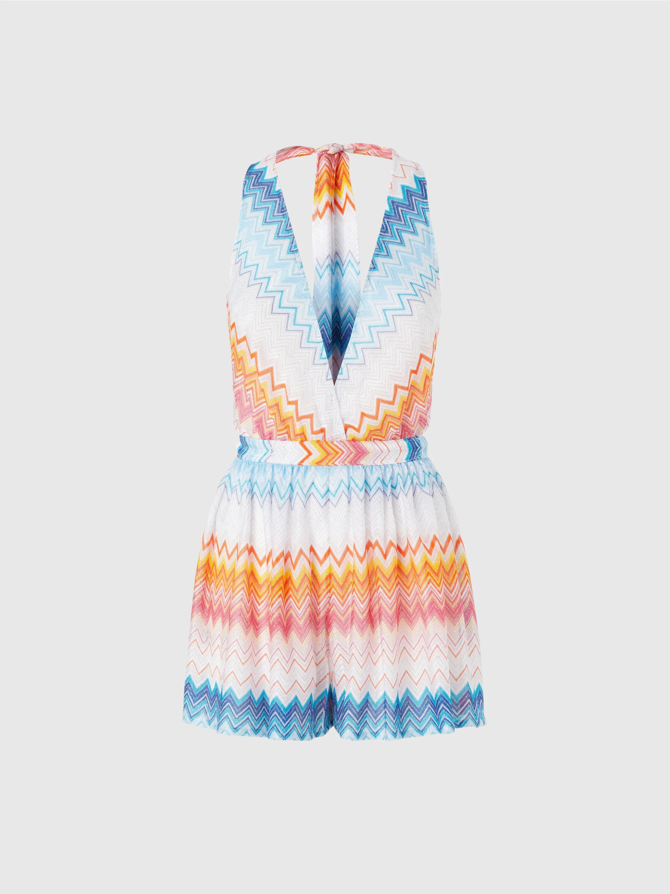 Tuta corta in misto viscosa zig zag lamé con scollo a V