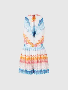 Tuta corta in misto viscosa zig zag lamé con scollo a V