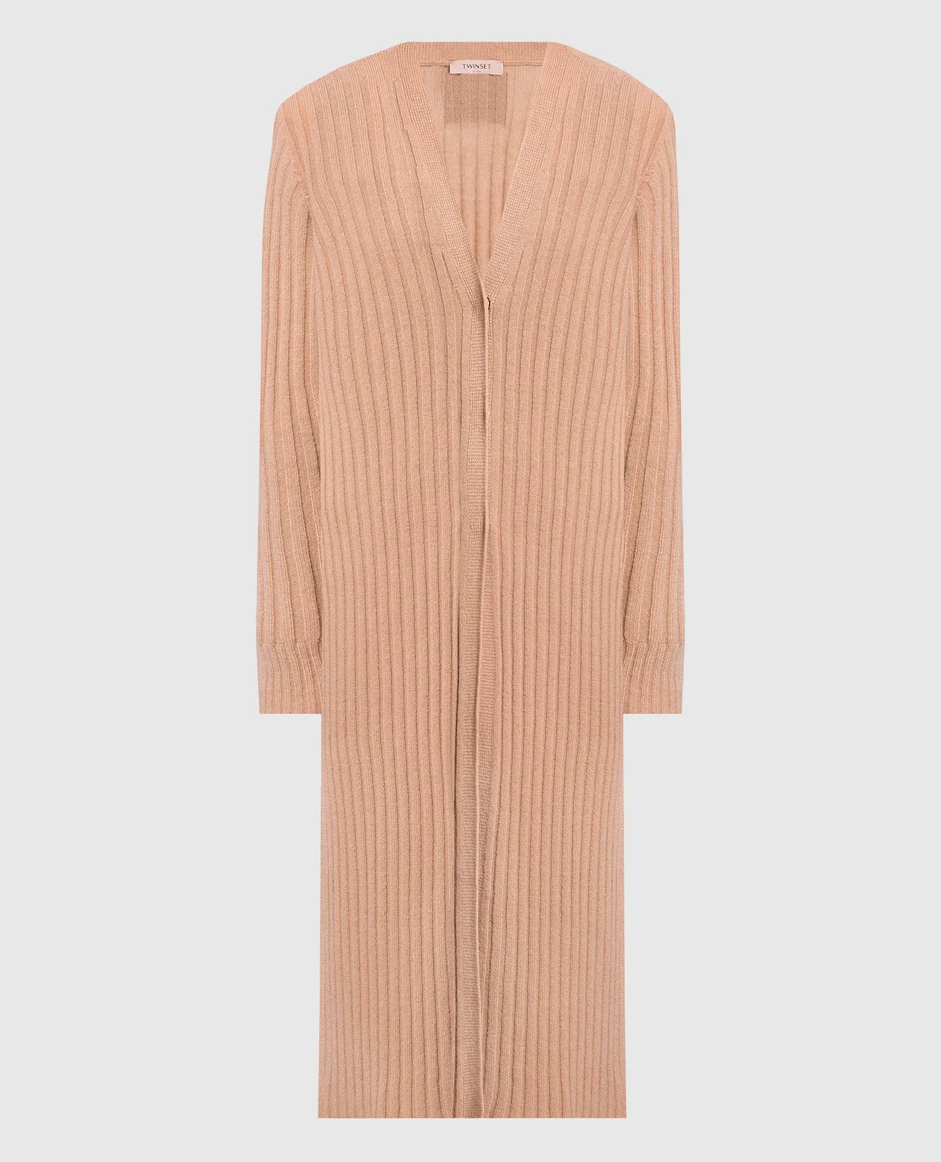 Twinset Cardigan marrone a coste in lana e cashmere 232TP3200